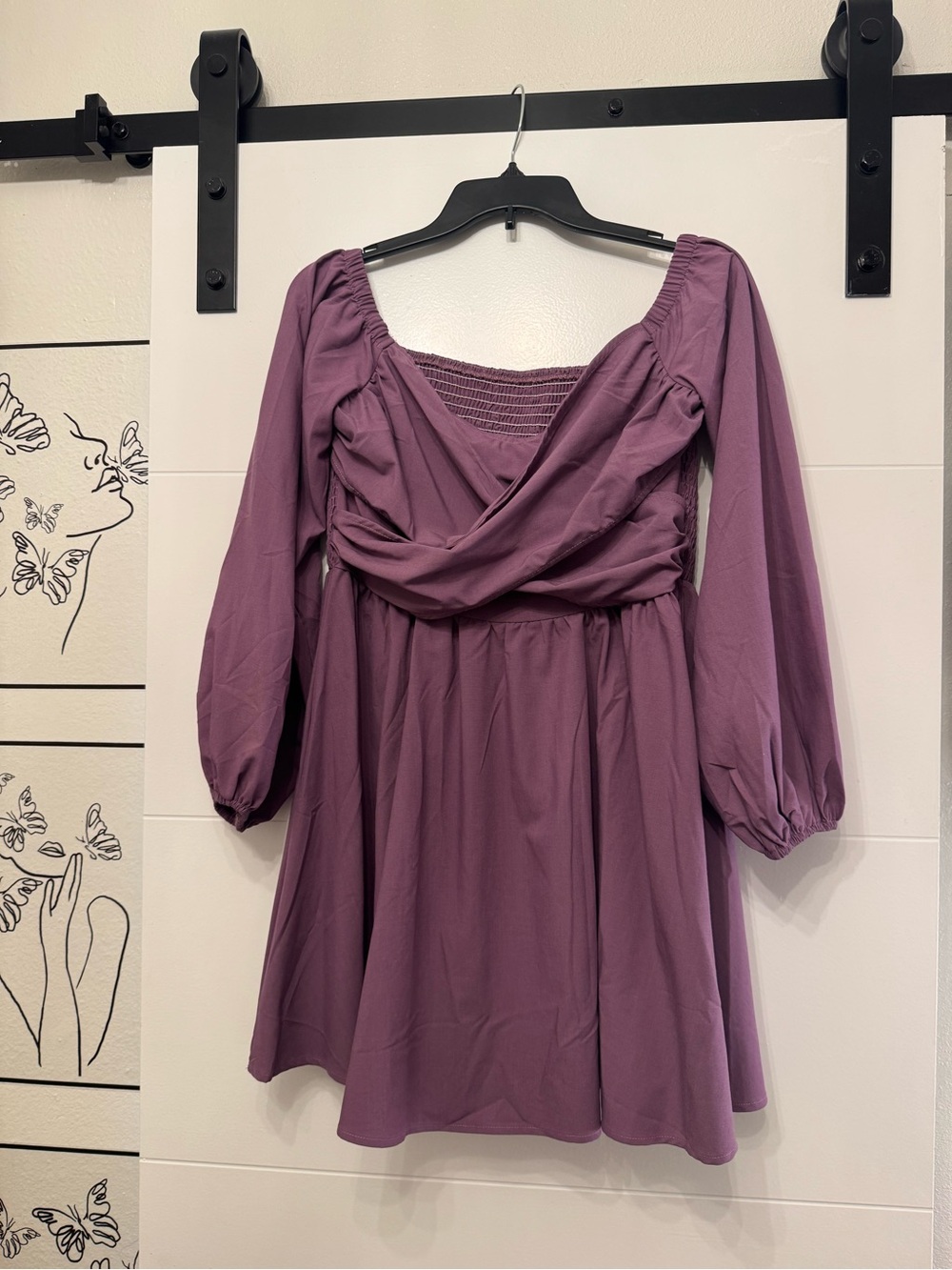 Women's Puff Sleeve Off The Shoulder Dress in Mauve